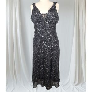 White House Black Market Silk Dress Size 14 Polka‎ Dot V Neck Fairy Whimsigoth